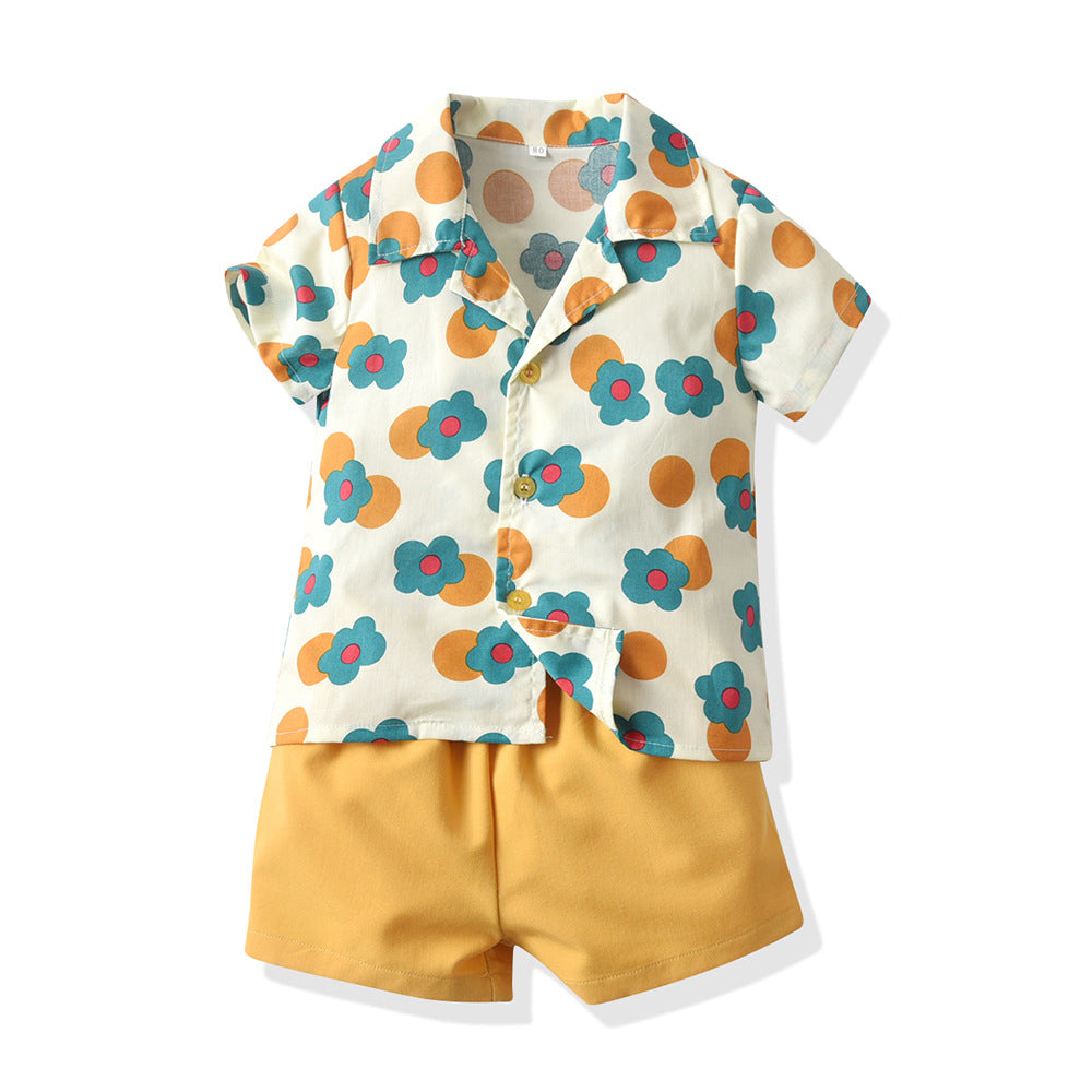 Wholesale Children's Cotton Shirt Printed Short Sleeved Shorts Set